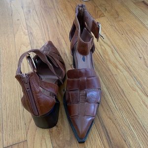 Jeffery Campbell x Free People brown woven block heel